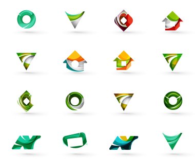 Daire veya swirls, akan dalgalı elemanları ile oluşturulan çeşitli geometrik simgeler - dikdörtgenler üçgenler kümesi kareler