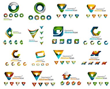 Daire veya swirls, akan dalgalı elemanları ile oluşturulan çeşitli geometrik simgeler - dikdörtgenler üçgenler kümesi kareler