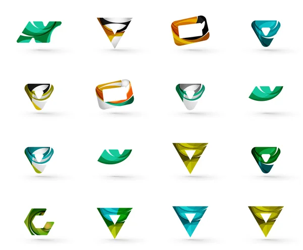 Conjunto de vários ícones geométricos retângulos círculos quadrados ou redemoinhos, criados com elementos ondulados fluindo — Vetor de Stock
