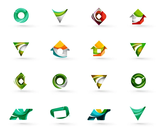 Conjunto de varios iconos geométricos - rectángulos triángulos cuadrados círculos o remolinos, creados con elementos ondulados que fluyen — Archivo Imágenes Vectoriales