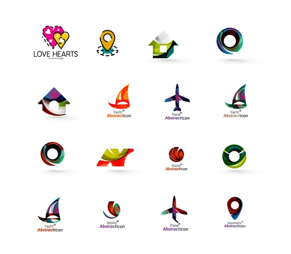 Conjunto de iconos abstractos del logotipo de viaje. Símbolos web de negocios, aplicaciones o Internet — Vector de stock