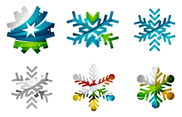 Conjunto de iconos de logotipo de copo de nieve de colores abstractos, conceptos de invierno, diseño geométrico moderno limpio — Vector de stock
