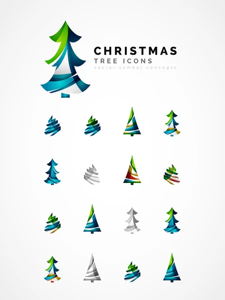 Uppsättning abstrakta julgran ikoner, logotyp affärsidéer, rena, moderna glänsande design — Stock vektor