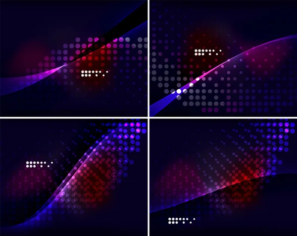 Uppsättning abstrakta bakgrunder med copyspace. Glödande färg neonljus i mörka rummet — Stock vektor