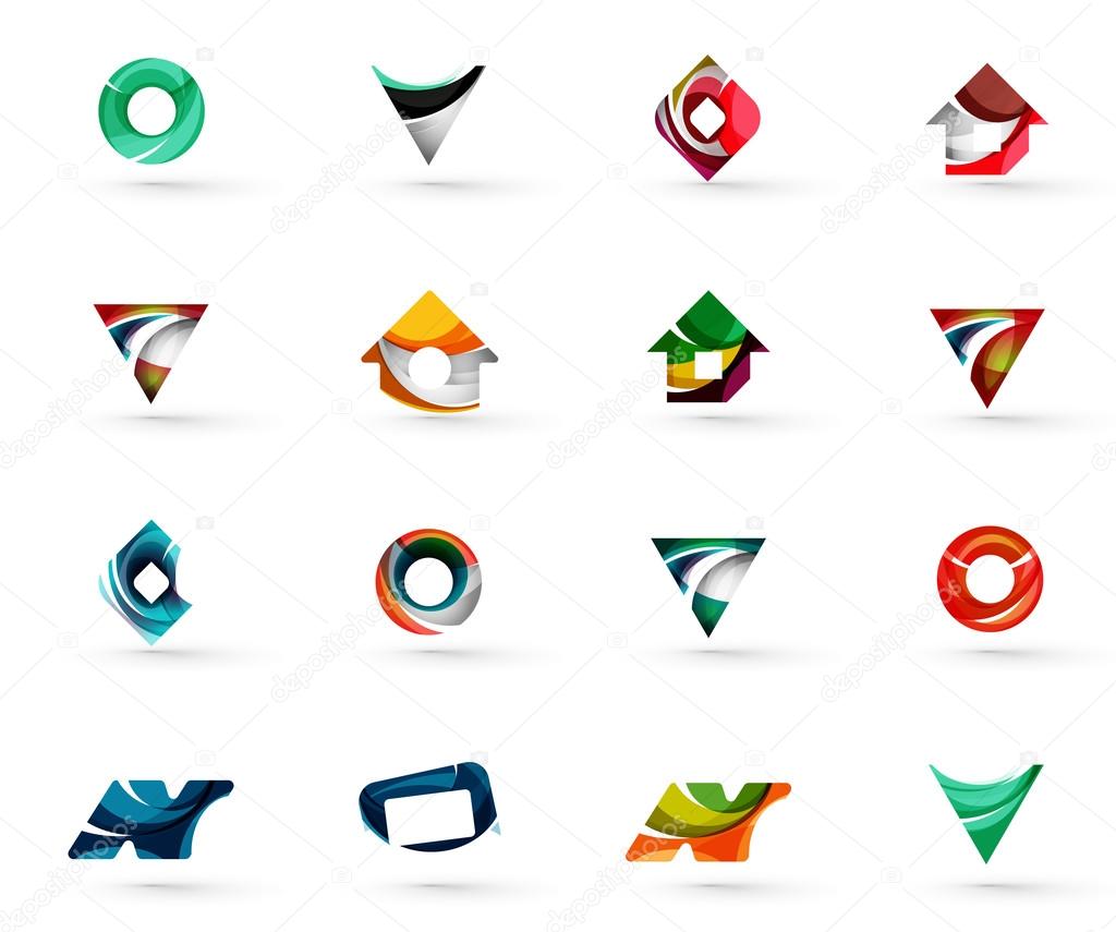 Set of various geometric icons -  rectangles triangles squares or circles. Made of swirls and flowing wavy elements. Business, app, web design logo templates
