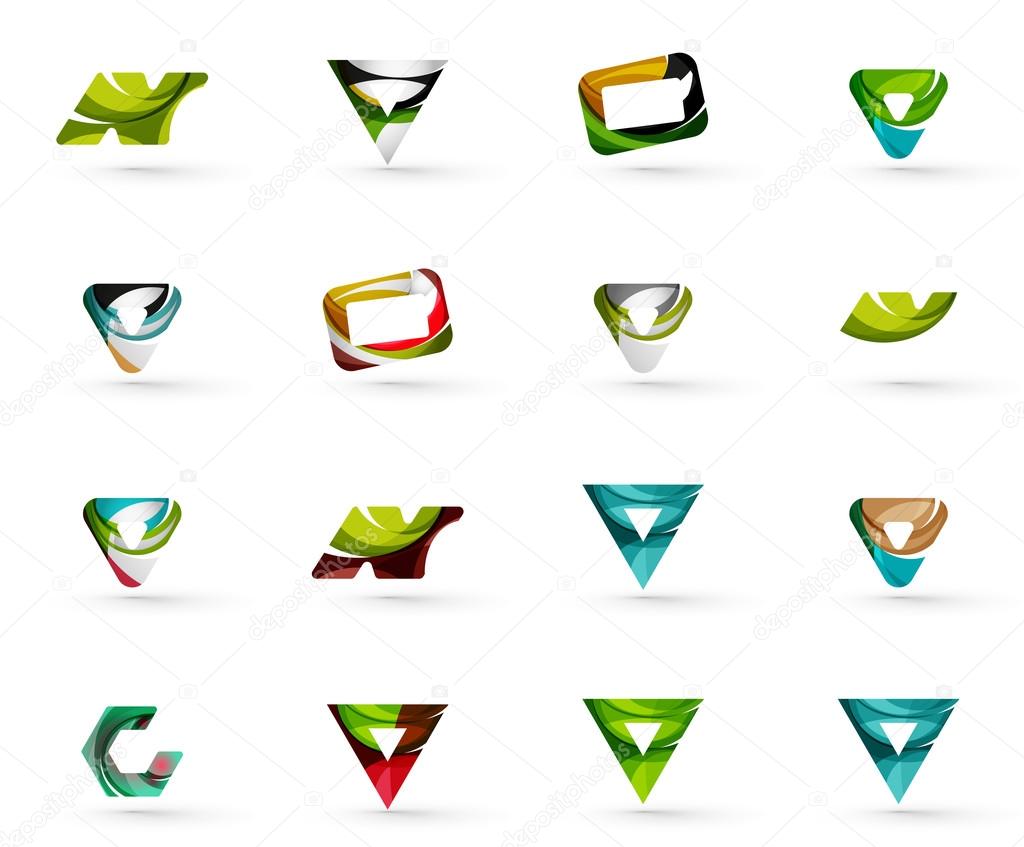 Set of various geometric icons -  rectangles triangles squares or circles. Made of swirls and flowing wavy elements. Business, app, web design logo templates