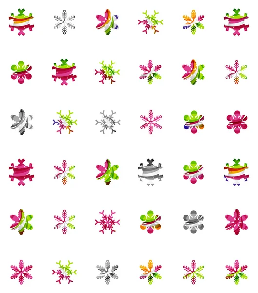 Set of abstract colorful snowflake logo icons, winter concepts, clean modern geometric design — Stock Vector