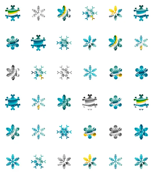 Set of abstract colorful snowflake logo icons, winter concepts, clean modern geometric design — Stock Vector