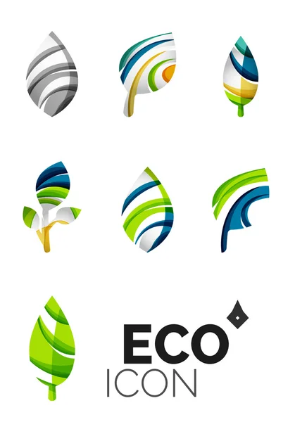 Conjunto de iconos abstractos de la hoja ecológica, conceptos de la naturaleza del logotipo del negocio, diseño geométrico moderno limpio — Archivo Imágenes Vectoriales