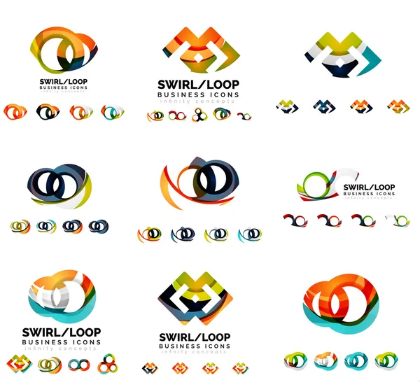 Ensemble de logotypes d'entreprise dessins de marque, tourbillonner des icônes concept boucle infinie isolé sur blanc — Image vectorielle