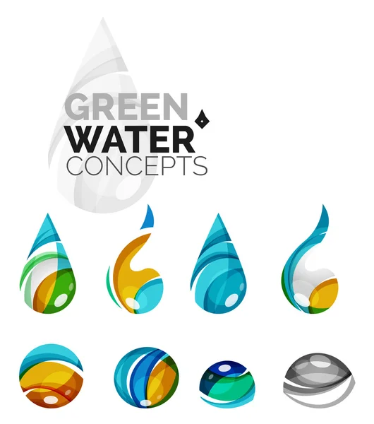 Készlet-ból absztrakt eco víz ikonok, vállalati emblémát természet zöld koncepciókat, tiszta modern geometriai design — Stock Vector