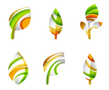 Dizi soyut Eko yaprak simgeler, iş logo doğa kavramları, temiz modern geometrik tasarım