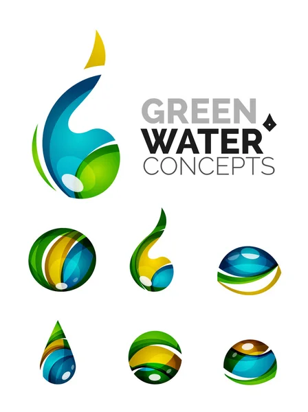 Set van abstracte eco water icons, logo natuur groene bedrijfsconcepten, schoon moderne geometrisch ontwerp — Stockvector