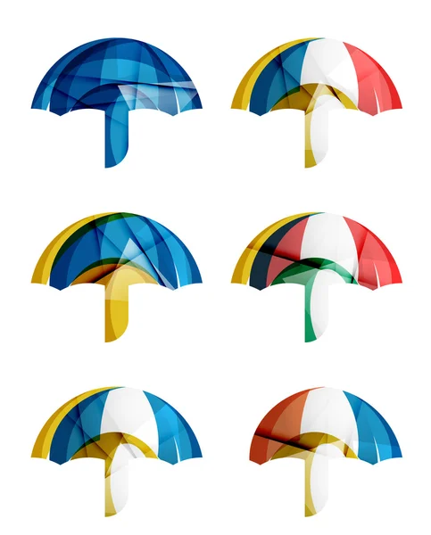 Joukko abstrakteja sateenvarjokuvakkeita, liiketoiminnan logotyyppisuoja käsitteitä, puhdas moderni geometrinen muotoilu — vektorikuva