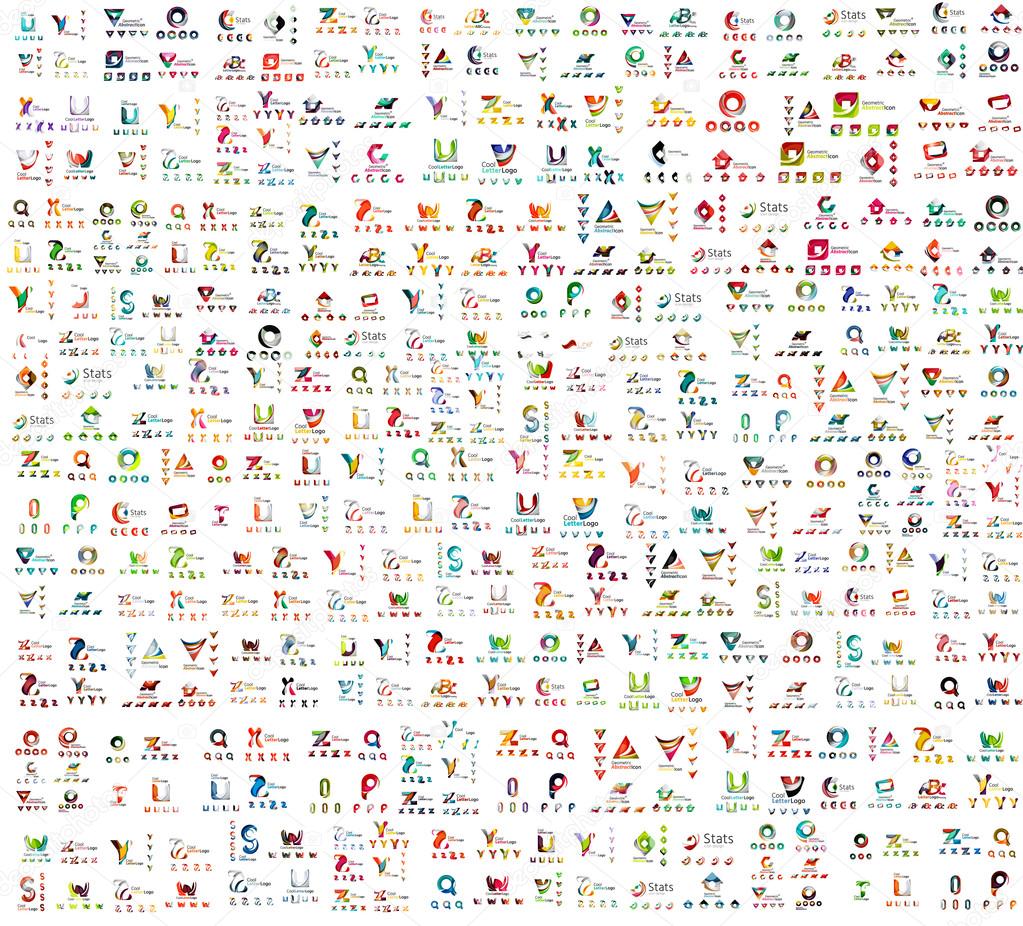 Mega collection of abstract company logo design concepts, lettering and typography. Vector illustration