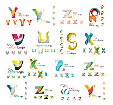 Renkli soyut mektup kurumsal logolar akan şekiller üst üste ile oluşturulan dizi. Herhangi bir fikir üzerinde beyaz izole için evrensel iş ikonları/simgeleri