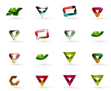 Daire veya swirls, akan dalgalı elemanları ile oluşturulan çeşitli geometrik simgeler - dikdörtgenler üçgenler kümesi kareler