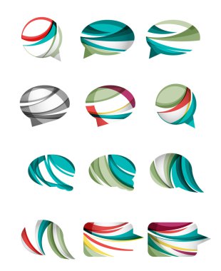 Dizi soyut konuşma balonu ve bulut simgeler, iş logo kavramları, temiz modern geometrik tasarım