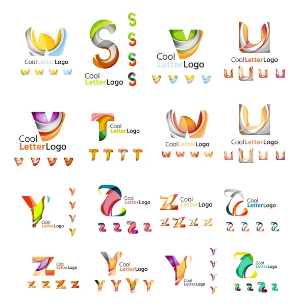 Conjunto de coloridos logotipos corporativos abstractos de letras creados con formas que fluyen superpuestas. Iconos de negocio universales para cualquier idea aislada en blanco — Archivo Imágenes Vectoriales