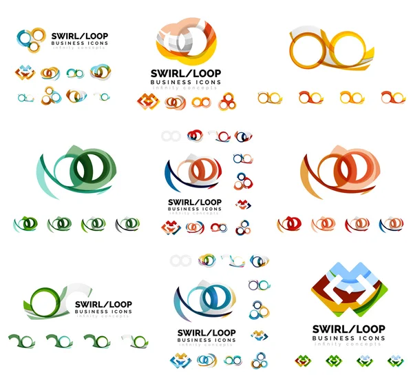 Set dari perusahaan logotype branding desain, swirl infinity loop ikon konsep terisolasi pada putih - Stok Vektor