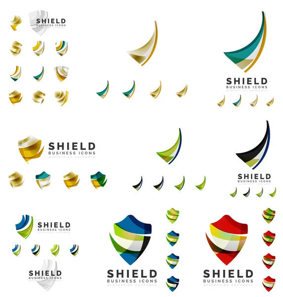 Set of company logotype branding designs, shield protection concept icons — Stock Vector