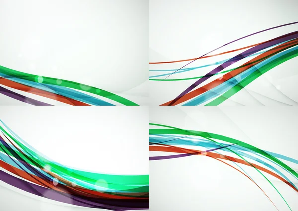 Conjunto de fundos abstratos. Curva linhas de onda com efeitos de luz e sombra — Vetor de Stock