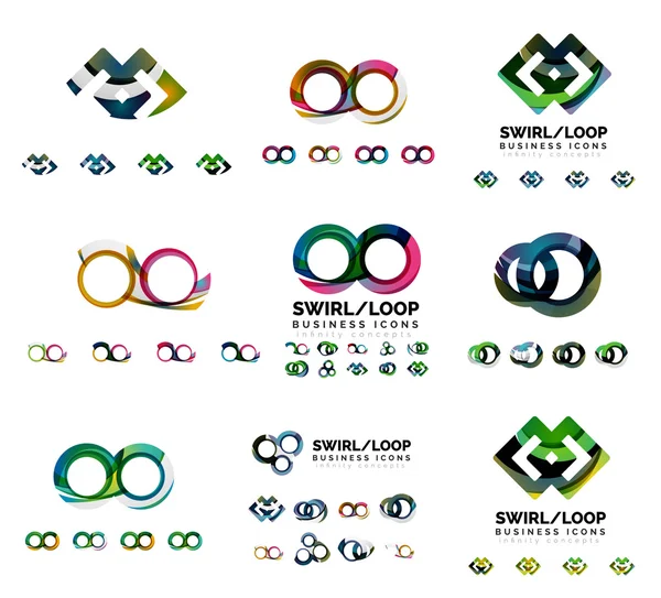 Conjunto de diseños de marca de logotipo de la empresa, iconos de concepto de bucle infinito remolino aislados en blanco — Archivo Imágenes Vectoriales