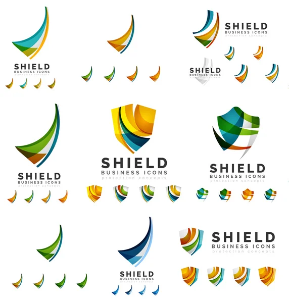 Σύνολο εταιρεία branding λογότυπο σχέδια, ασπίδα προστασίας έννοια εικονίδια — Διανυσματικό Αρχείο