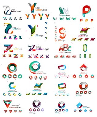 Vektör soyut şirket logosu mega toplama, yazın harf ve diğer öğeleri