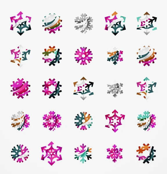 Set van abstracte kleurrijke sneeuwvlok logo iconen, winter concepten, schoon moderne geometrisch ontwerp — Stockvector