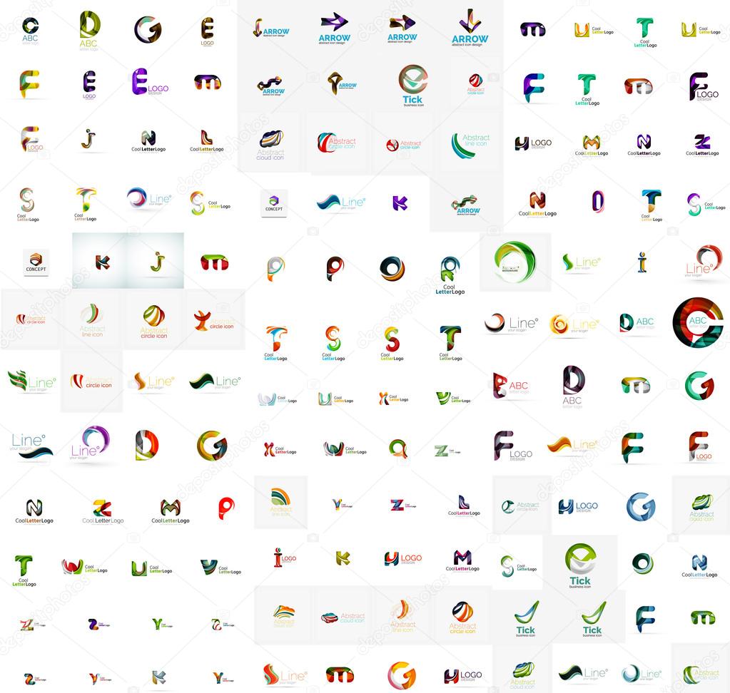 Mega set of geomeric letter company logos. Corporate business branding design elements