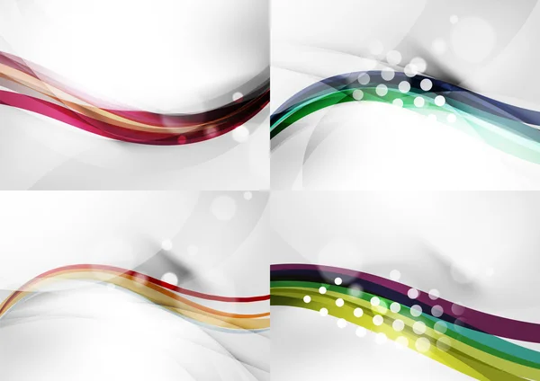 Set of abstract backgrounds. Curve wave lines with light and shadow effects — Stock Vector