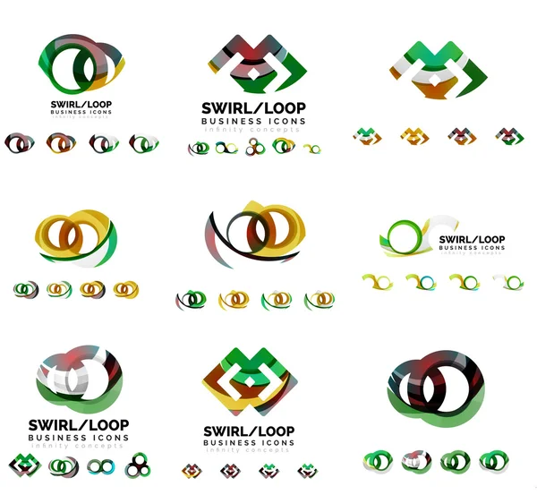 Set di modelli di marchio logotipo aziendale, icone del concetto di loop a spirale infinito isolate su bianco — Vettoriale Stock