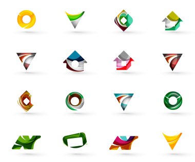 Daire veya swirls, akan dalgalı elemanları ile oluşturulan çeşitli geometrik simgeler - dikdörtgenler üçgenler kümesi kareler