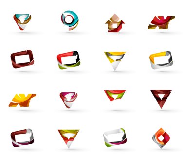 Daire veya swirls, akan dalgalı elemanları ile oluşturulan çeşitli geometrik simgeler - dikdörtgenler üçgenler kümesi kareler