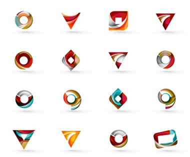 Daire veya swirls, akan dalgalı elemanları ile oluşturulan çeşitli geometrik simgeler - dikdörtgenler üçgenler kümesi kareler