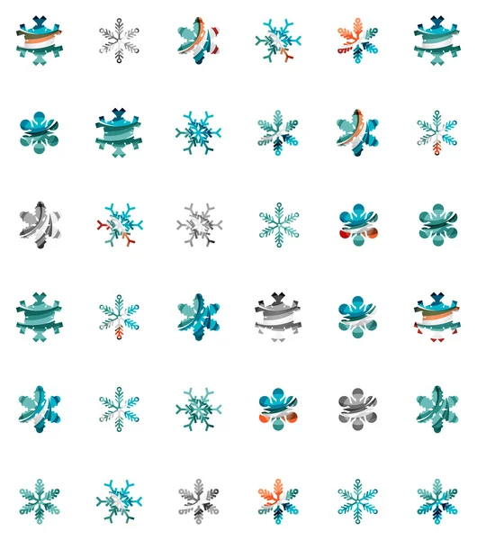 Set of abstract colorful snowflake logo icons, winter concepts, clean modern geometric design — Stock Vector