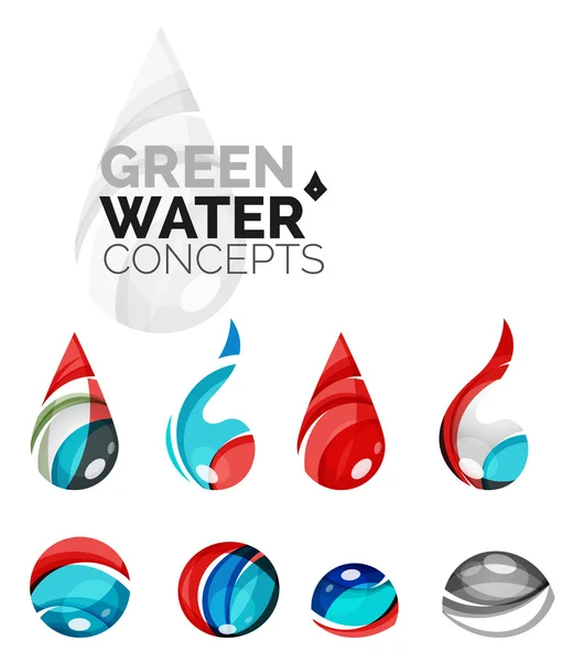 Набор абстрактных эко-икон воды, зеленые концепции логотипа бизнеса, чистый современный геометрический дизайн — стоковый вектор
