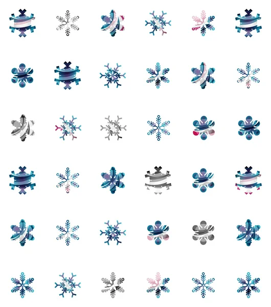 Set of abstract colorful snowflake logo icons, winter concepts, clean modern geometric design — Stock Vector