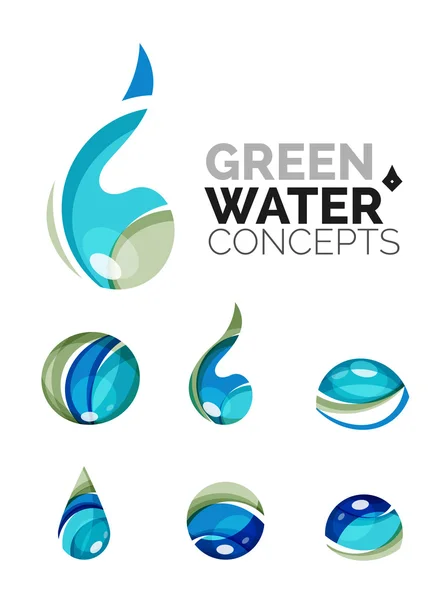 Набір абстрактних екологічних водних значків, бізнес логотип природних зелених концепцій, чистий сучасний геометричний дизайн — стоковий вектор
