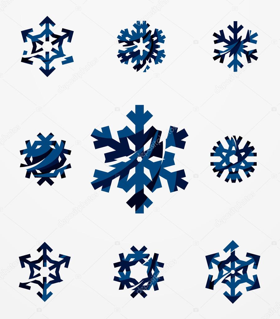 Set of abstract colorful snowflake logo icons, winter concepts, clean modern geometric design. Created with transparent abstract lines