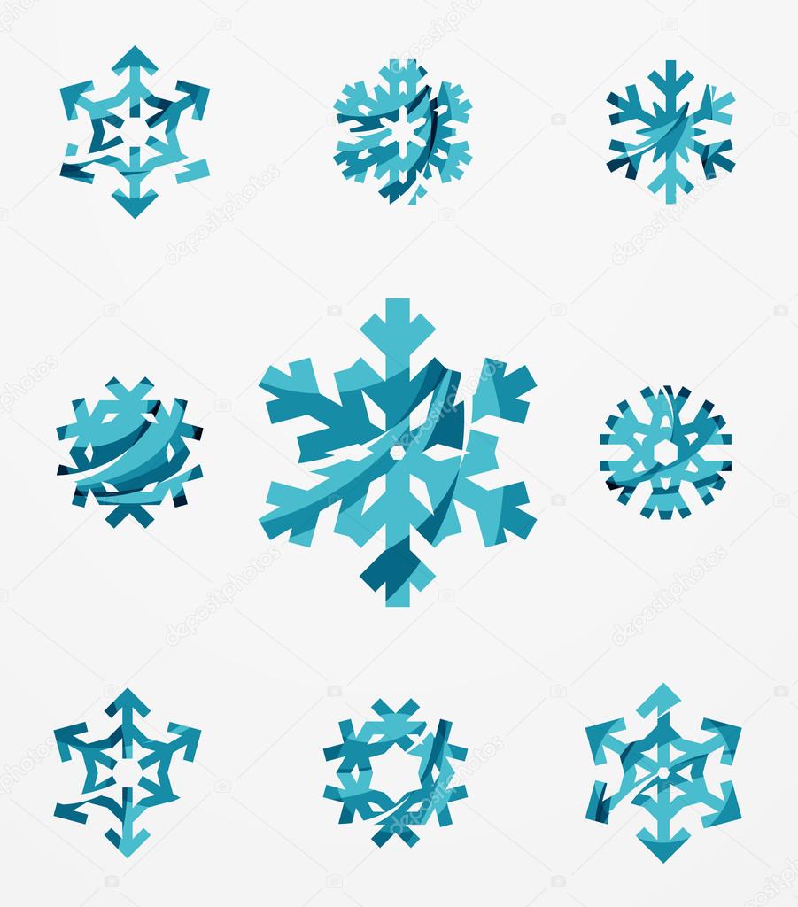 Set of abstract colorful snowflake logo icons, winter concepts, clean modern geometric design. Created with transparent abstract lines