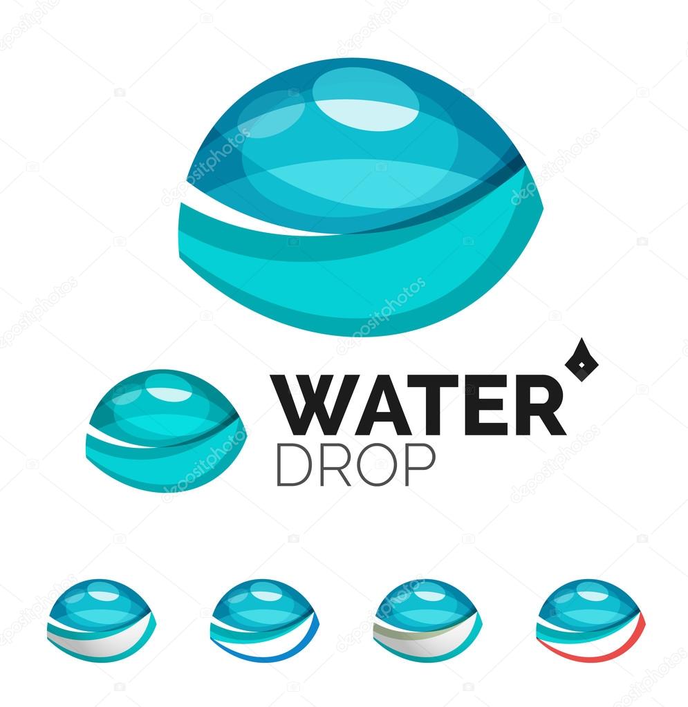 Set of abstract eco water icons, business logotype nature green concepts, clean modern geometric design. Created with transparent abstract wave lines