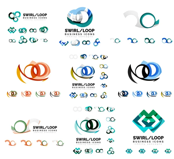 Conjunto de diseños de marca de logotipo de la empresa, iconos de concepto de bucle infinito remolino aislados en blanco — Archivo Imágenes Vectoriales