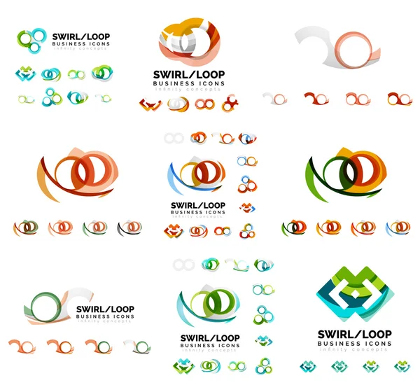 Набір дизайнів брендингу логотипів компанії, піктограми концепції вихрової циклу нескінченності ізольовані на білому — стоковий вектор