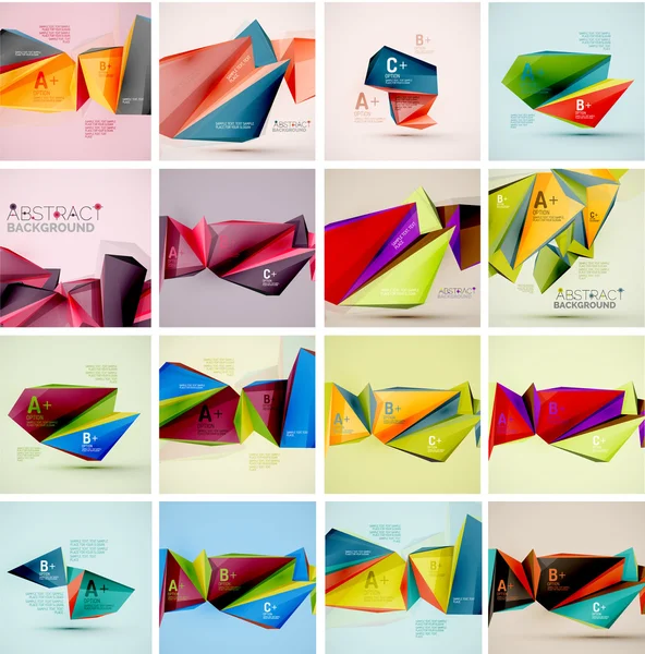 Ensemble de formes triangulaires géométriques 3D. Fond abstrait bannière info moderne — Image vectorielle