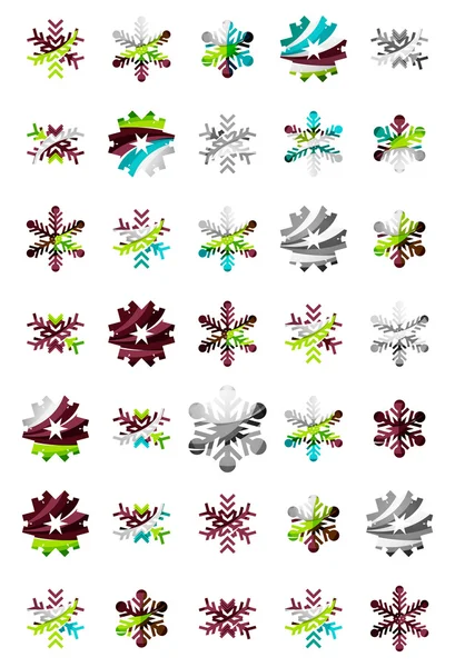 Set van abstracte kleurrijke sneeuwvlok logo iconen, winter concepten, schoon moderne geometrisch ontwerp — Stockvector