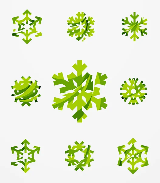 Set of abstract colorful snowflake logo icons, winter concepts, clean modern geometric design — Stock Vector