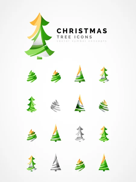 Ensemble d'icônes abstraites de sapin de Noël, concepts de logo d'entreprise, design brillant moderne propre — Image vectorielle