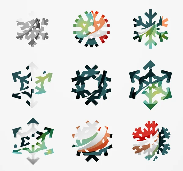 Set von abstrakten bunten Schneeflocken-Logos, Winterkonzepte, sauberes modernes geometrisches Design — Stockvektor